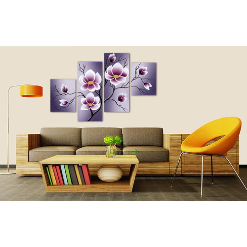 現代裝飾畫無框畫不規則組合四聯抽象花卉臥室壁畫沙發背景墻畫